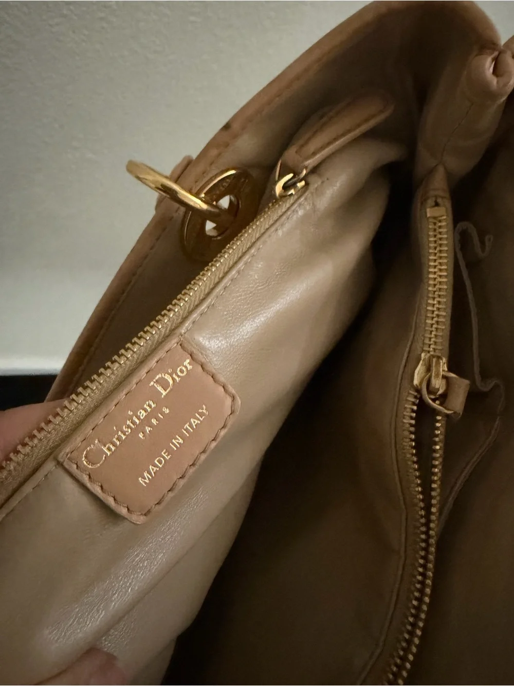 Dior Tan Cannage Quilted Leather Satchel with Gold Hardware